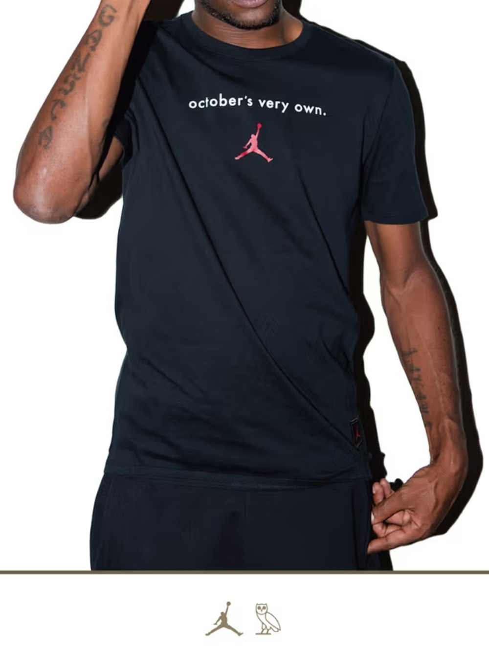 OVO x Jordan Black Short-Sleeve Tee with Jumpman and ‘october's very own’ logo